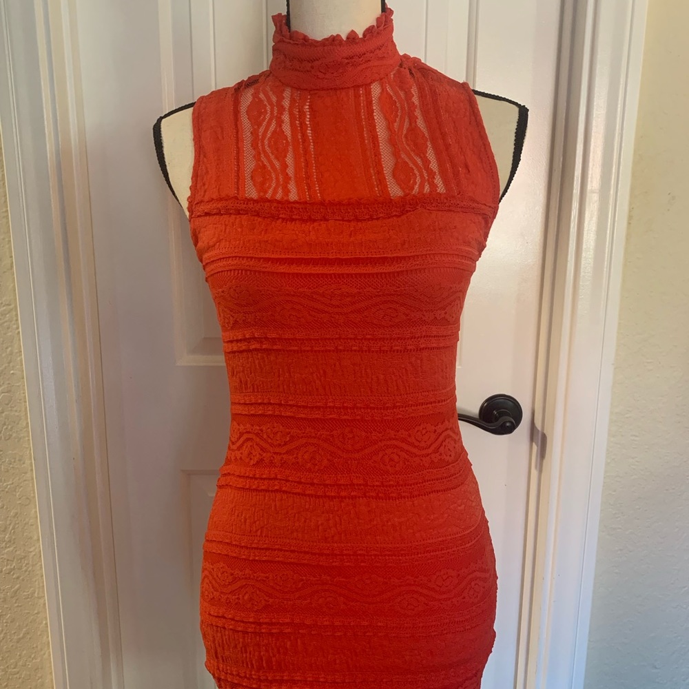 Red Bebe Lace Fitted Dress Size XS